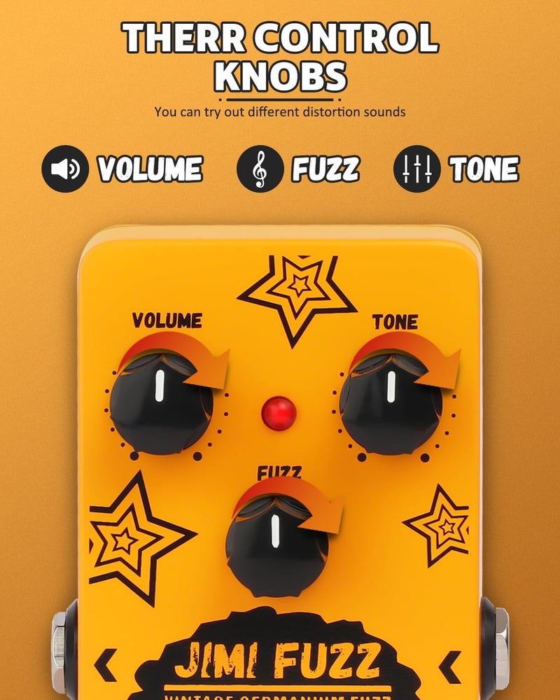 STRICH Jimi Fuzz Guitar Pedal, Compact Electric Guitar Mini Fuzz, Classic Sound, Adjustable Vol/Tone/Gain Controls, True Bypass for Electric Guitar, Orange - Image 3